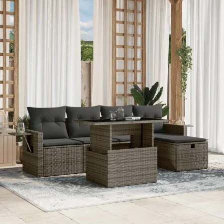 Gartenmöbel-Set, 6-teilig, mit grauen Polstern aus synthetischem Rattan. von vidaXL, Gartensets - Ref: Foro24-3274970, Preis:...