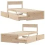 Solid pine wood bed frame with drawers 75x190 cm by vidaXL, Beds and slatted bases - Ref: Foro24-846807, Price: 132,74 €, Dis...