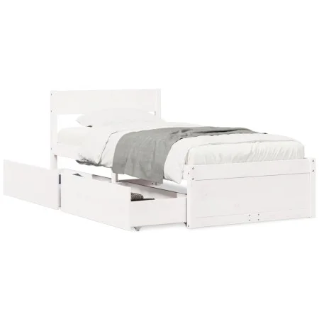 Bed frame with drawers solid white pine wood 90x190 cm by vidaXL, Beds and slatted bases - Ref: Foro24-846805, Price: 169,64 ...