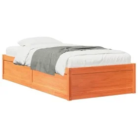 Solid wax brown pine wood bed frame 100x200 cm by vidaXL, Beds and slatted bases - Ref: Foro24-846830, Price: 137,79 €, Disco...