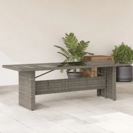 Mesa de jardín superficie de vidrio ratán PE gris 240x90x75 cm de vidaXL, Mesas de jardín - Ref: Foro24-365599, Precio: 285,4...