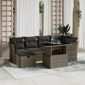 Gartensofagarnitur 7-teilig mit grauen Polstern aus synthetischem Rattan von vidaXL, Gartensets - Ref: Foro24-3274660, Preis:...