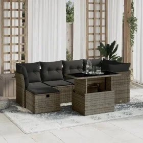 Gartensofagarnitur 7-teilig mit grauen Polstern aus synthetischem Rattan von vidaXL, Gartensets - Ref: Foro24-3274660, Preis:...