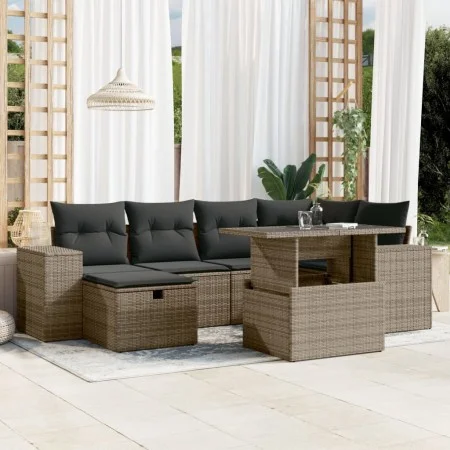 Gartensofagarnitur 7-teilig mit grauen Polstern aus synthetischem Rattan von vidaXL, Gartensets - Ref: Foro24-3275300, Preis:...