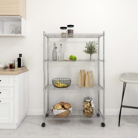 Estantería de 4 niveles con ruedas cromado 90x35x142 cm 200 kg by vidaXL, Industrial shelving - Ref: Foro24-324627, Price: 13...