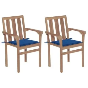 Garden chairs 2 pcs with royal blue cushions teak wood by vidaXL, Garden chairs - Ref: Foro24-3062218, Price: 254,92 €, Disco...