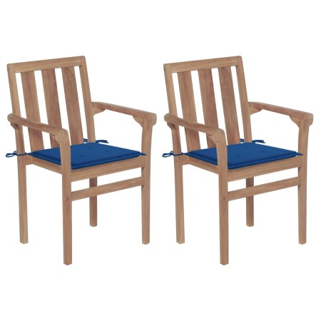 Garden chairs 2 pcs with royal blue cushions teak wood by vidaXL, Garden chairs - Ref: Foro24-3062218, Price: 260,25 €, Disco...
