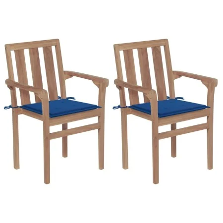 Garden chairs 2 pcs with royal blue cushions teak wood by vidaXL, Garden chairs - Ref: Foro24-3062218, Price: 254,89 €, Disco...