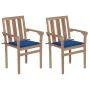 Garden chairs 2 pcs with royal blue cushions teak wood by vidaXL, Garden chairs - Ref: Foro24-3062218, Price: 254,89 €, Disco...