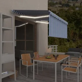 Manuell ausfahrbare Markise mit Rollo und blau-weißer LED 3x2,5 m von vidaXL, Markisen - Ref: Foro24-3069281, Preis: 308,13 €...
