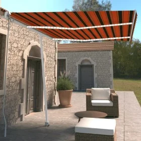 Manual retractable awning with orange and brown LED 350x250 cm by vidaXL, Awnings - Ref: Foro24-3069525, Price: 376,23 €, Dis...
