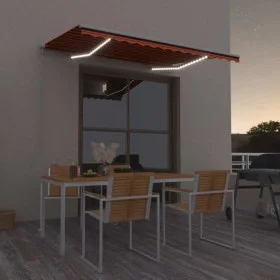 Toldo retráctil manual con LED naranja y marrón 350x250 cm by vidaXL, Awnings - Ref: Foro24-3068885, Price: 264,14 €, Discoun...