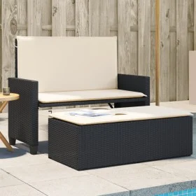Banco de jardín con cojines y reposapiés ratán sintético negro by vidaXL, garden benches - Ref: Foro24-368407, Price: 244,19 ...
