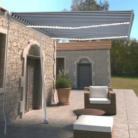 Manual retractable awning with blue and white LED lights 350x250 cm by vidaXL, Awnings - Ref: Foro24-3069521, Price: 392,87 €...