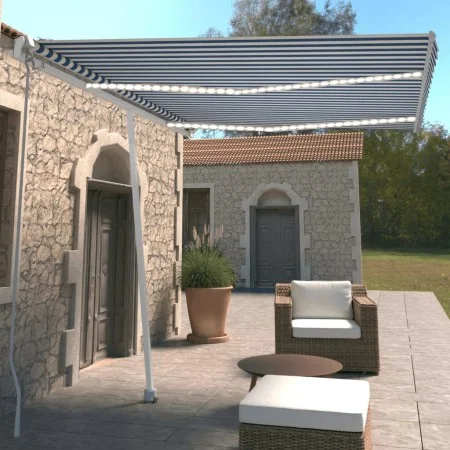 Manual retractable awning with blue and white LED lights 350x250 cm by vidaXL, Awnings - Ref: Foro24-3069521, Price: 384,82 €...