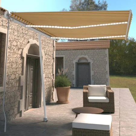 Manual retractable awning with yellow and white LED lights 350x250 cm by vidaXL, Awnings - Ref: Foro24-3069523, Price: 370,31...