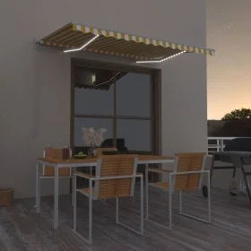 Retractable manual awning with yellow and white LED lights 350x250 cm by vidaXL, Awnings - Ref: Foro24-3068883, Price: 255,24...