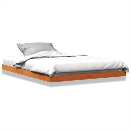 Solid wax brown pine wood bed frame 140x190 cm by vidaXL, Beds and slatted bases - Ref: Foro24-847154, Price: 94,86 €, Discou...