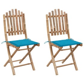 Klappbare Gartenstühle 2 Einheiten aus Bambus mit Kissen von vidaXL, Gartenstühle - Ref: Foro24-3063997, Preis: 117,45 €, Rab...