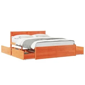 Wax brown pine wood bed frame with drawers 150x200 cm by vidaXL, Beds and slatted bases - Ref: Foro24-3282347, Price: 289,76 ...