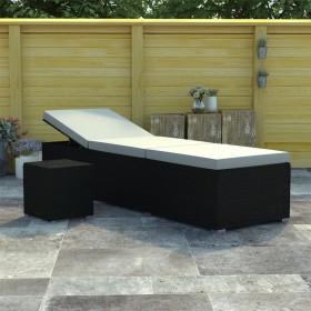Tumbona de jardín con cojín y mesita ratán sintético negro by vidaXL, Loungers - Ref: Foro24-317111, Price: 167,25 €, Discoun...