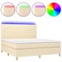 Box spring bed mattress and LED lights cream fabric 160x200 cm by , Beds and slatted bases - Ref: Foro24-3135610, Price: 585,...