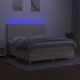 Box spring bed mattress and LED lights cream fabric 160x200 cm by , Beds and slatted bases - Ref: Foro24-3135610, Price: 574,...