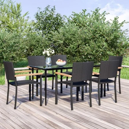 Juego de comedor de jardín 7 piezas ratán sintético negro de , Conjuntos de jardín - Ref: Foro24-3156685, Precio: 489,43 €, D...