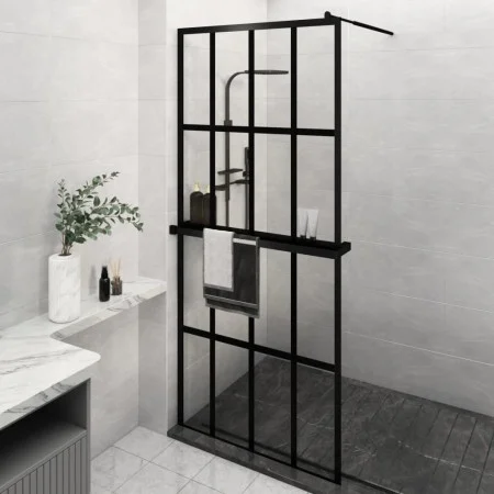 Shower screen with ESG glass and black aluminum shelf 90x195 cm by , Shower walls and screens - Ref: Foro24-3185455, Price: 1...