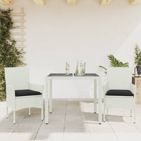 Set comedor jardín 3 pzas cojines ratán sintético vidrio blanco by , Garden sets - Ref: Foro24-3278579, Price: 225,58 €, Disc...