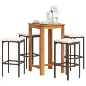 Mesa y taburetes de jardín 5 pzas madera acacia ratán PE marrón by , Garden sets - Ref: Foro24-3295269, Price: 233,63 €, Disc...