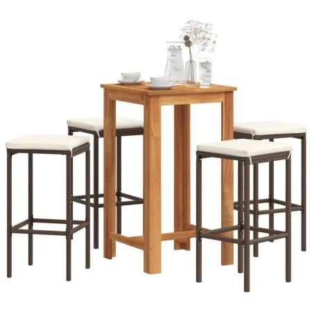 Mesa y taburetes de jardín 5 pzas madera acacia ratán PE marrón by , Garden sets - Ref: Foro24-3295269, Price: 241,07 €, Disc...