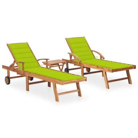 Sun loungers with table and cushion, 2 units, solid teak wood. by , Loungers - Ref: Foro24-3073182, Price: 597,21 €, Discount: %