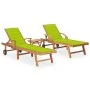 Sun loungers with table and cushion, 2 units, solid teak wood. by , Loungers - Ref: Foro24-3073182, Price: 597,21 €, Discount: %