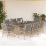 9-teiliges Garten-Essset mit beigen Kissen aus synthetischem Rattan von , Gartensets - Ref: Foro24-3212065, Preis: 974,61 €, ...