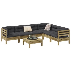 Set de sofás jardín 7 pzas con cojines madera pino impregnada de , Conjuntos de jardín - Ref: Foro24-3299473, Precio: 606,56 ...