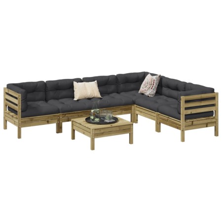 Set de sofás jardín 7 pzas con cojines madera pino impregnada de , Conjuntos de jardín - Ref: Foro24-3299473, Precio: 606,56 ...