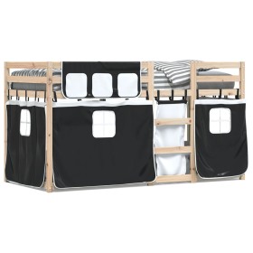 Bunk bed with black and white pine solid wood curtains 90x200 cm by , Beds and slatted bases - Ref: Foro24-3283892, Price: 20...