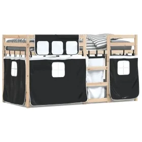 Bunk bed with black and white pine solid wood curtains 90x200 cm by , Beds and slatted bases - Ref: Foro24-3283892, Price: 18...