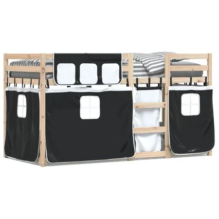 Litera con cortinas madera maciza pino blanco y negro 90x200 cm de , Camas y somieres - Ref: Foro24-3283892, Precio: 201,30 €...