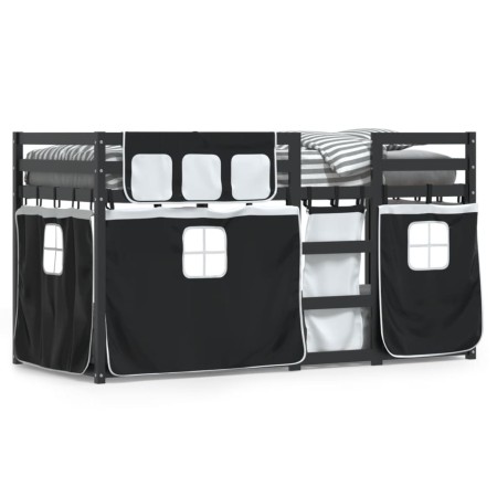 Bunk bed with black and white pine solid wood curtains 90x200 cm by , Beds and slatted bases - Ref: Foro24-3283934, Price: 30...