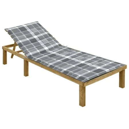Lounger with impregnated pine gray check printed cushion by , Loungers - Ref: Foro24-3065833, Price: 129,52 €, Discount: %