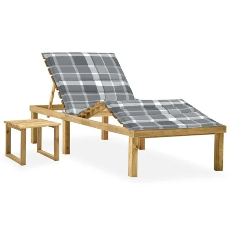 Garden lounger with impregnated pine wood table and cushion by , Loungers - Ref: Foro24-3065878, Price: 141,99 €, Discount: %