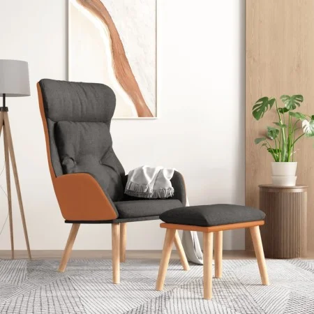 Relaxation armchair with dark gray fabric and synthetic leather stool by , Armchairs - Ref: Foro24-3097762, Price: 133,15 €, ...