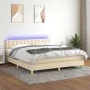 Box spring bed with mattress and LED cream fabric 160x200 cm by , Beds and slatted bases - Ref: Foro24-3134050, Price: 497,10...