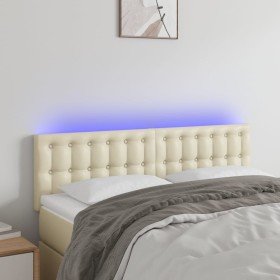 Cabecero con LED cuero sintético color crema 144x5x78/88 cm