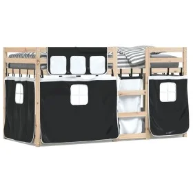 Bunk bed with black and white pine solid wood curtains 90x200 cm by , Beds and slatted bases - Ref: Foro24-3283928, Price: 16...