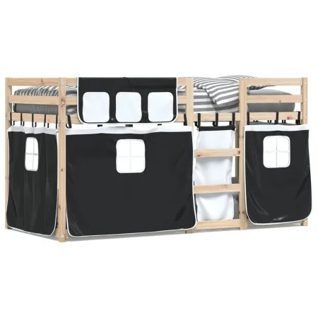 Litera con cortinas madera maciza pino blanco y negro 90x200 cm de , Camas y somieres - Ref: Foro24-3283928, Precio: 178,56 €...