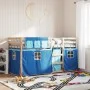 Bunk bed with curtains solid blue pine wood 90x200 cm by , Beds and slatted bases - Ref: Foro24-3283893, Price: 201,79 €, Dis...