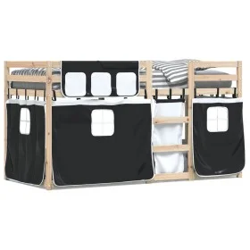 Bunk bed with black and white pine solid wood curtains 80x200 cm by , Beds and slatted bases - Ref: Foro24-3283898, Price: 14...